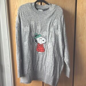 American Eagle Gray Snoopy Knit Sweater with Red Jacket Detail (item26)